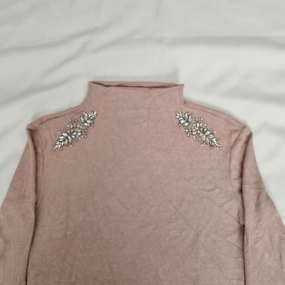 Express Light Pink Rhinestone Embellished Mock Neck Sweater Women's Size Medium - Picture 6 of 13